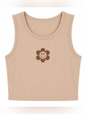 Romwe tan silly face flower cropped tank